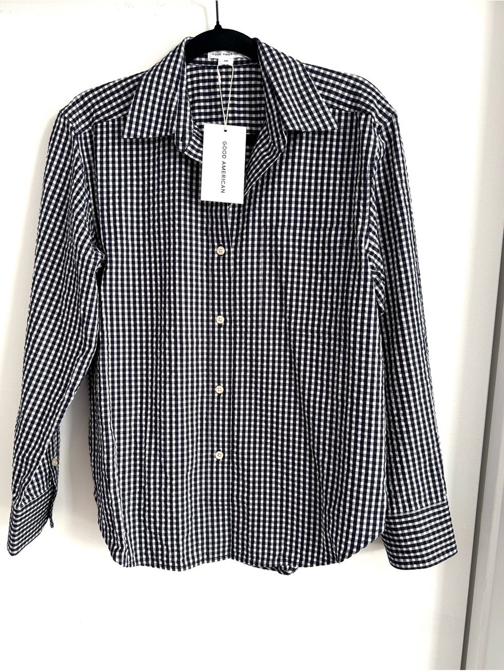 Good American Black and White Gingham Button-Down Shirt